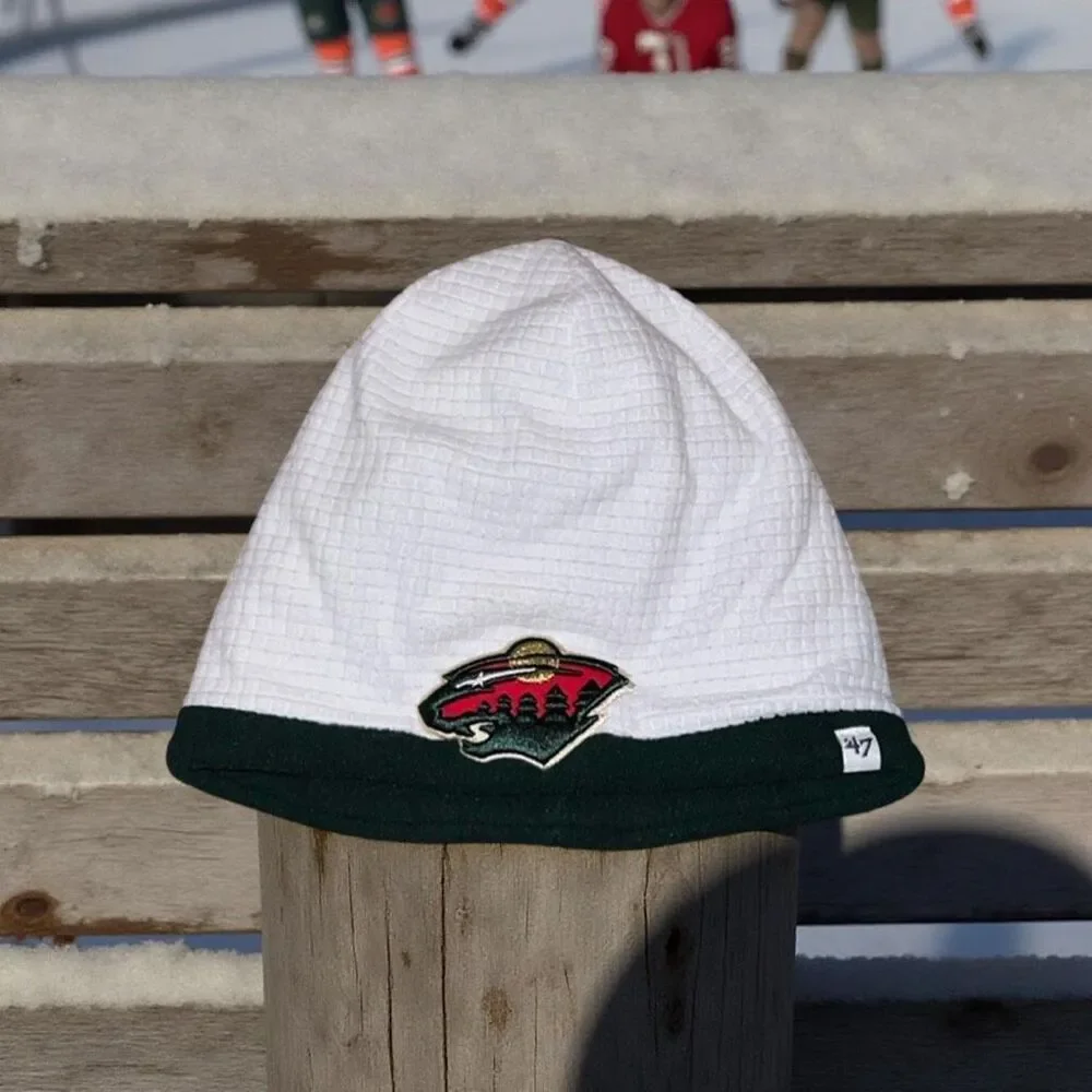 Youth Minnesota Wild Grid Fleece Beanie Skull CapnWhite 47 Brand Hat